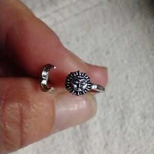 Silvertone moon sun ring adjustable size 6